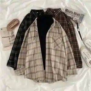 Vintage Plaid Shirts Women Autumn Long Sleeve Oversize Button Up Shirt Korean Fashion Casual Fall Outwear Tops Blusas Mujer